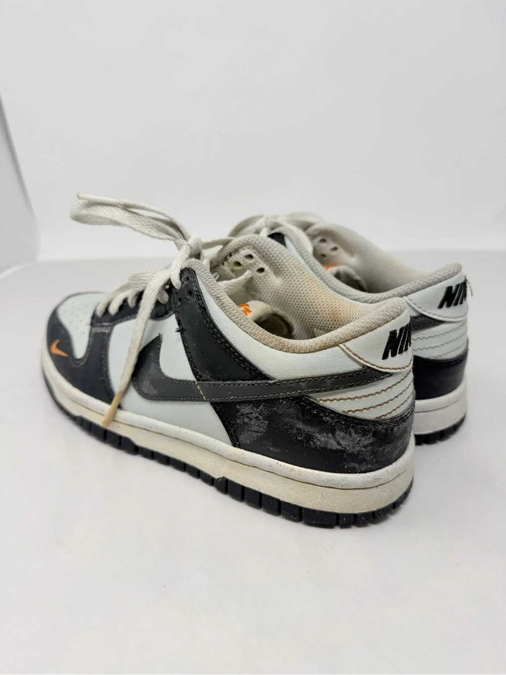 Size 4.5 Y Nike Dunk Low Black White Orange Swoosh Sneakers Y2K Skater